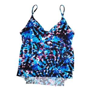 MagicSuit By Miraclesuit Tankini Top Women's Size 14 Blue Black Print‎ Swimsuit